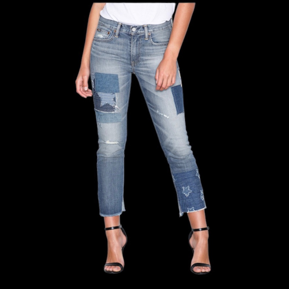 POLO RALPH LAUREN The Waverly Straight Crop Stars Pattern Denim Jeans size 28